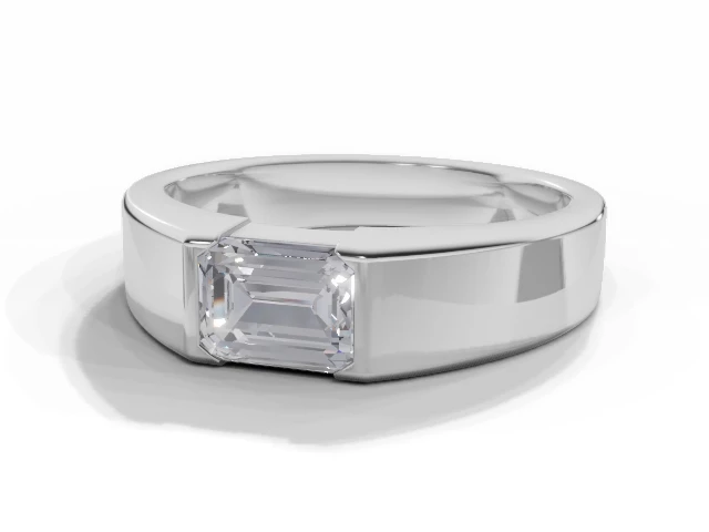 Solitaire Diamond Engagement Ring Diamond-Set Band Certificated Emerald-Cut Diamond 100% Recycled, Hallmarked 18ct. White Gold