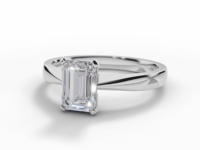 Solitaire Diamond Engagement Ring Diamond-Set Band Certificated Emerald-Cut Diamond 100% Recycled, Hallmarked 18ct. White Gold