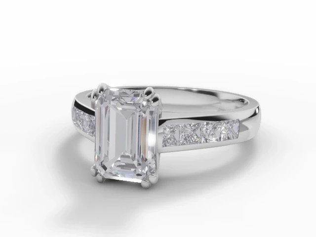 Diamond Engagement Ring Diamond-Set Band Certificated Emerald-Cut Diamond 100% Recycled, Hallmarked 18ct. White Gold