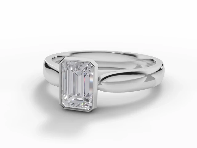 Solitaire Diamond Engagement Ring Diamond-Set Band Certificated Emerald-Cut Diamond 100% Recycled, Hallmarked 18ct. White Gold