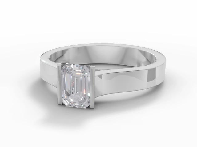 Solitaire Diamond Engagement Ring Diamond-Set Band Certificated Emerald-Cut Diamond 100% Recycled, Hallmarked 18ct. White Gold