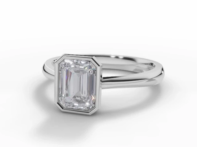 Solitaire Diamond Engagement Ring Plain Polish Band Certificated Emerald-Cut Diamond 100% Recycled, Hallmarked 18ct. White Gold