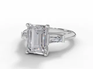 Diamond Engagement Ring Diamond-Set Band Certificated Emerald-Cut Diamond 100% Recycled, Hallmarked 18ct. White Gold