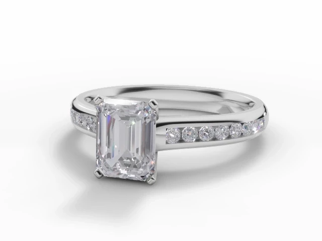 Diamond-Set Band Diamond Engagement Ring Certificated Emerald-Cut Diamond 100% Recycled, Hallmarked 18ct. White Gold