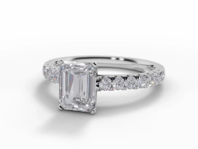 Diamond-Set Band Diamond Engagement Ring 1 Carat Certificated Emerald-Cut Diamond 100% Recycled, Hallmarked 18 Carat White Gold Certificated Emerald-Cut Diamond