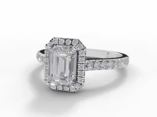 Halo Diamond Engagement Ring 1 Carat Emerald-Cut Diamond 100% Recycled, Hallmarked 18 Carat White Gold Plain Polish Band