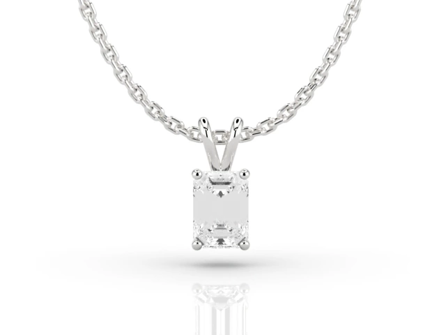 Claw-Set Diamond Pendant Certified  Emerald-Cut Diamond 100% Recycled, Hallmarked 18ct. White Gold