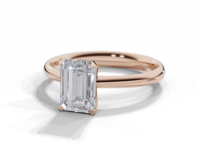 Solitaire Diamond Engagement Ring Diamond-Set Band Certificated Emerald-Cut Diamond 100% Recycled, Hallmarked 18ct. Rose Gold