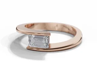 Solitaire Diamond Engagement Ring Diamond-Set Band Certificated Emerald-Cut Diamond 100% Recycled, Hallmarked 18ct. Rose Gold