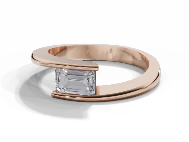 Solitaire Diamond Engagement Ring Diamond-Set Band Certificated Emerald-Cut Diamond 100% Recycled, Hallmarked 18ct. Rose Gold