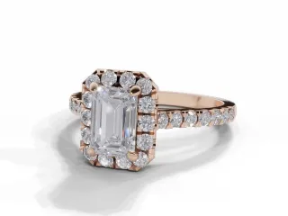 Halo Diamond Engagement Ring Micro Pavé Diamond-Set Band Certificated Emerald-Cut Diamond 100% Recycled, Hallmarked 18ct. Rose Gold