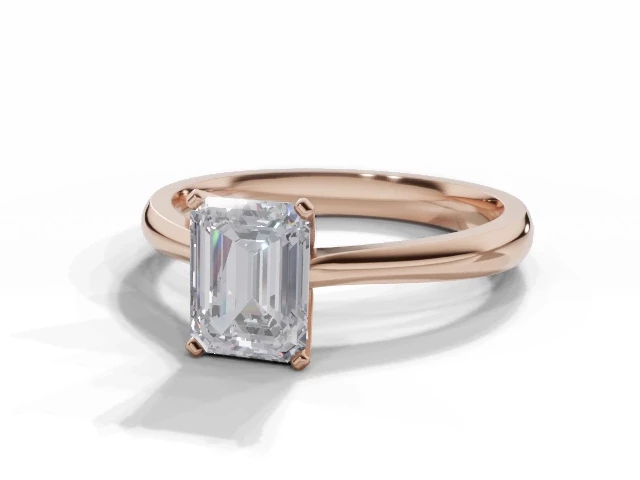 Solitaire Diamond Engagement Ring Plain Polish Band Certificated Emerald-Cut Diamond 100% Recycled, Hallmarked 18ct. Rose Gold