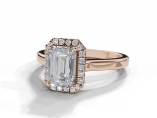 Halo Diamond Engagement Ring Plain Polish Band Certificated Emerald-Cut Diamond 100% Recycled, Hallmarked 18ct. Rose Gold