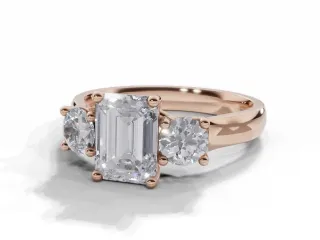 3 Stone Diamond Engagement Ring Plain Polish Band Certificated Emerald-Cut Diamond 100% Recycled, Hallmarked 18ct. Rose Gold