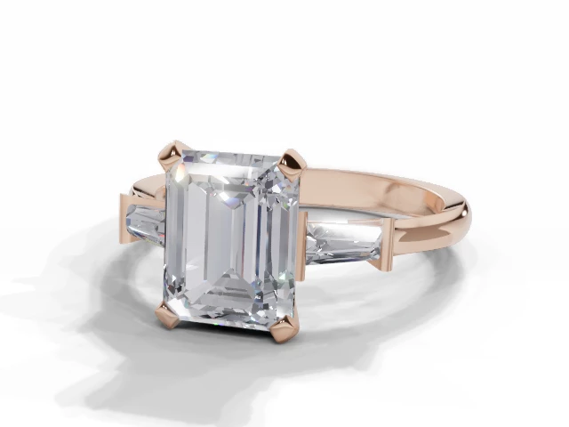 Diamond Engagement Ring Diamond-Set Band Certificated Emerald-Cut Diamond 100% Recycled, Hallmarked 18ct. Rose Gold