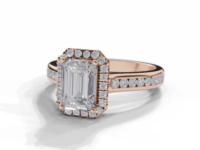 Diamond-Set Band Diamond Engagement Ring Certificated Emerald-Cut Diamond 100% Recycled, Hallmarked 18ct. Rose Gold