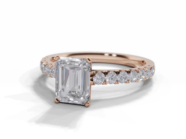 Diamond-Set Band Diamond Engagement Ring 1 Carat Certificated Emerald-Cut Diamond 100% Recycled, Hallmarked 18 Carat Rose Gold Certificated Emerald-Cut Diamond