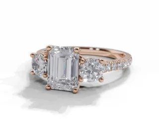 3 Stone Diamond Engagement Ring Plain Polish Band Certificated Emerald-Cut Diamond 100% Recycled, Hallmarked 18ct. Rose Gold