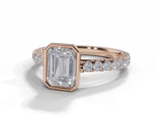 Diamond-Set Band Diamond Engagement Ring Certificated Emerald-Cut Diamond 100% Recycled, Hallmarked 18ct. Rose Gold