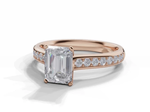 Diamond-Set Band Diamond Engagement Ring Certificated Emerald-Cut Diamond 100% Recycled, Hallmarked 18ct. Rose Gold