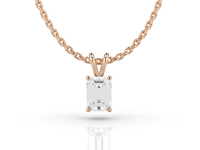 Claw-Set Diamond Pendant Certified  Emerald-Cut Diamond 100% Recycled, Hallmarked 18ct. Rose Gold