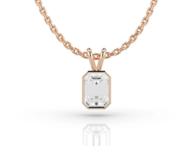 Bezel-Set Diamond Pendant with Emerald-Cut Diamond 100% Recycled, Hallmarked 18ct. Rose Gold