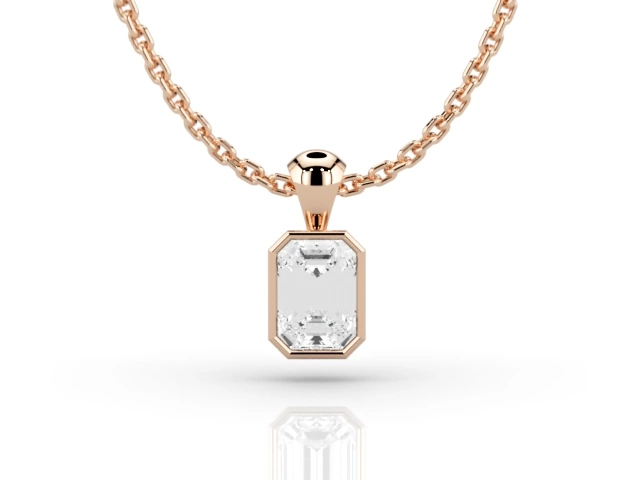 Bezel-Set Diamond Pendant Emerald-Cut Diamond 100% Recycled, Hallmarked 18ct. Rose Gold