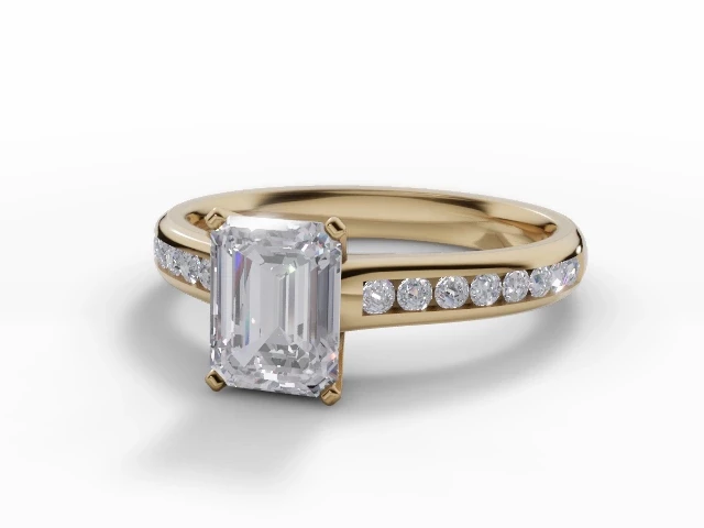 Diamond-Set Band Diamond Engagement Ring Certificated Emerald-Cut Diamond 100% Recycled, Hallmarked 18ct. Yellow Gold