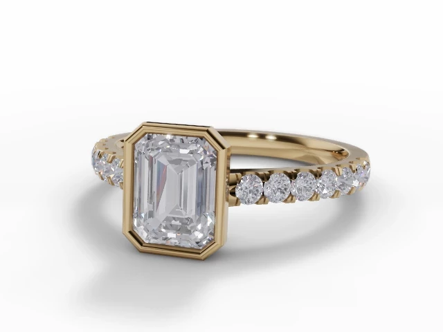 Diamond-Set Band Diamond Engagement Ring Certificated Emerald-Cut Diamond 100% Recycled, Hallmarked 18ct. Yellow Gold