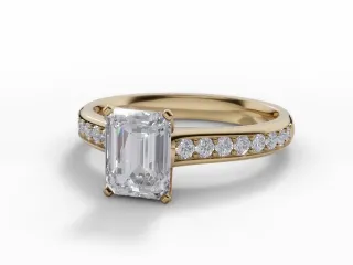 Diamond-Set Band Diamond Engagement Ring Certificated Emerald-Cut Diamond 100% Recycled, Hallmarked 18ct. Yellow Gold