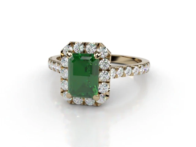 Emerald & Diamond Engagement Ring Halo, Micro Pavé Diamond Band Emerald-Cut Emerald 100% Recycled, Hallmarked 18ct. Yellow Gold