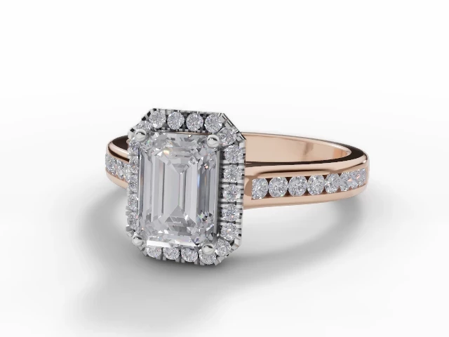 Diamond-Set Band Diamond Engagement Ring Certificated Emerald-Cut Diamond 100% Recycled, Hallmarked 18ct. Rose Gold