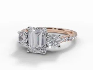 3 Stone Diamond Engagement Ring Plain Polish Band Certificated Emerald-Cut Diamond 100% Recycled, Hallmarked 18ct. Rose Gold