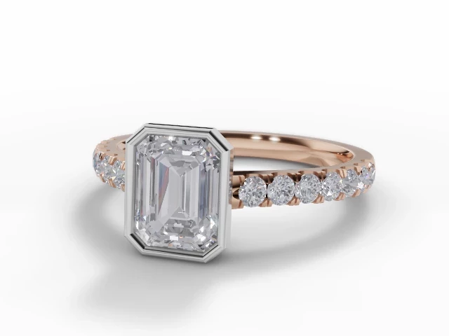 Diamond-Set Band Diamond Engagement Ring Certificated Emerald-Cut Diamond 100% Recycled, Hallmarked 18ct. Rose Gold