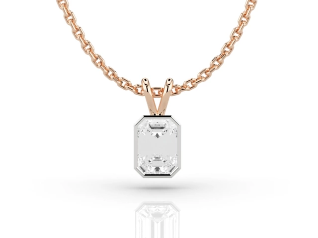 Bezel-Set Diamond Pendant with Emerald-Cut Diamond 100% Recycled, Hallmarked 18ct. Rose Gold