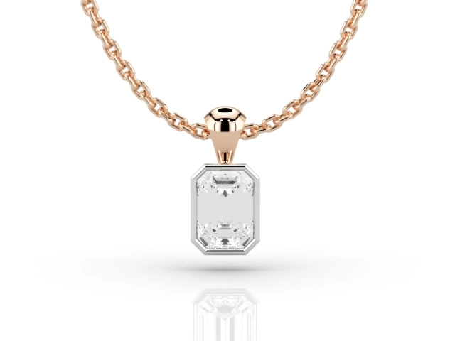 Bezel-Set Diamond Pendant Emerald-Cut Diamond 100% Recycled, Hallmarked 18ct. Rose Gold