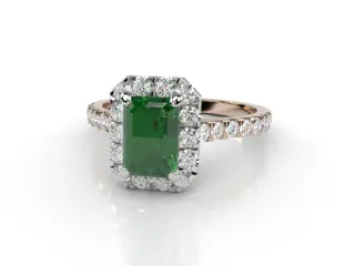 Emerald & Diamond Engagement Ring Halo, Micro Pavé Diamond Band Emerald-Cut Emerald 100% Recycled, Hallmarked 18ct. Rose Gold