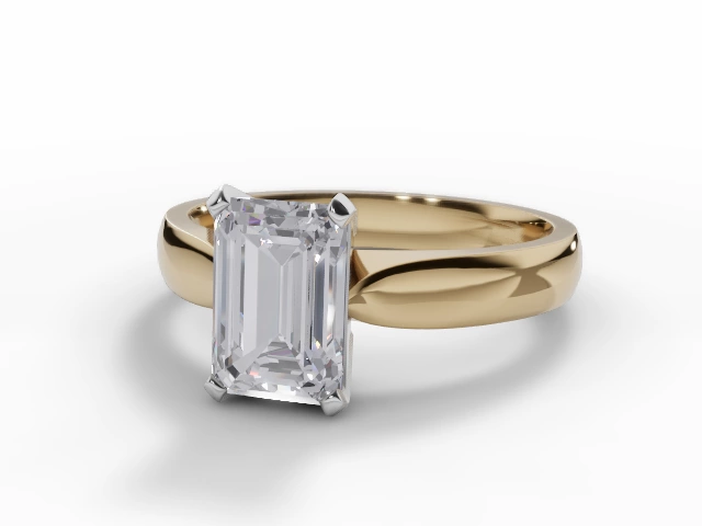 Solitaire Diamond Engagement Ring Diamond-Set Band Certificated Emerald-Cut Diamond 100% Recycled, Hallmarked 18ct. Yellow Gold