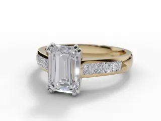 Diamond Engagement Ring Diamond-Set Band Certificated Emerald-Cut Diamond 100% Recycled, Hallmarked 18ct. Yellow Gold