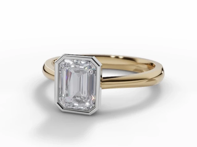 Solitaire Diamond Engagement Ring Plain Polish Band Certificated Emerald-Cut Diamond 100% Recycled, Hallmarked 18ct. Yellow Gold