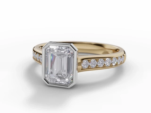 Diamond-Set Band Diamond Engagement Ring Certificated Emerald-Cut Diamond 100% Recycled, Hallmarked 18ct. Yellow Gold