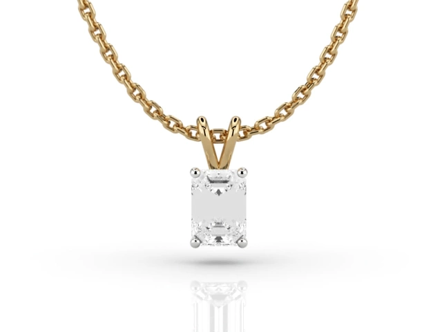 Claw-Set Diamond Pendant Certified  Emerald-Cut Diamond 100% Recycled, Hallmarked 18ct. Yellow and White Gold