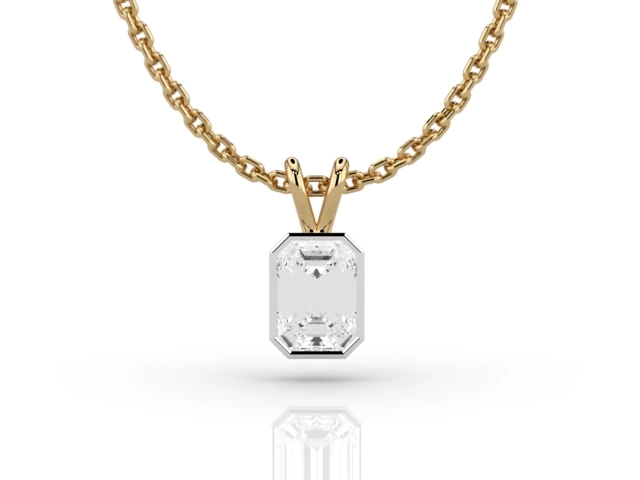 Bezel-Set Diamond Pendant with Emerald-Cut Diamond 100% Recycled, Hallmarked 18ct. Yellow and White Gold