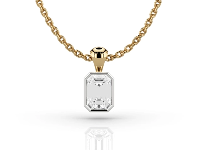 Bezel-Set Diamond Pendant Emerald-Cut Diamond 100% Recycled, Hallmarked 18ct. Yellow and White Gold