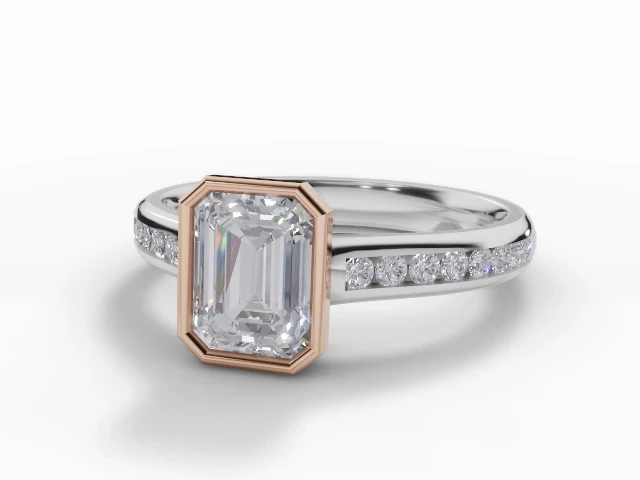 Diamond-Set Band Diamond Engagement Ring Certificated Emerald-Cut Diamond 100% Recycled, Hallmarked 18ct. White Gold