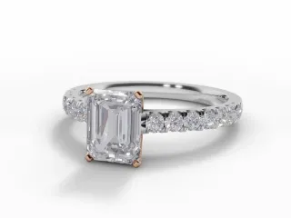 Diamond-Set Band Diamond Engagement Ring Certificated Emerald-Cut Diamond 100% Recycled, Hallmarked 18ct. White Gold