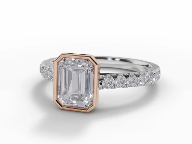 Diamond-Set Band Diamond Engagement Ring Certificated Emerald-Cut Diamond 100% Recycled, Hallmarked 18ct. White Gold