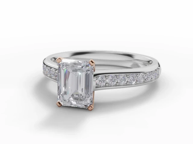 Diamond-Set Band Diamond Engagement Ring Certificated Emerald-Cut Diamond 100% Recycled, Hallmarked 18ct. White Gold