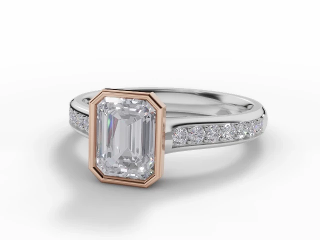 Diamond-Set Band Diamond Engagement Ring Certificated Emerald-Cut Diamond 100% Recycled, Hallmarked 18ct. White Gold