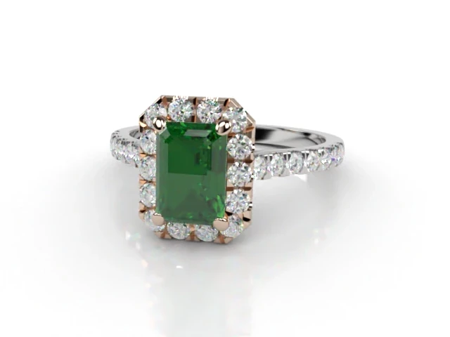 Emerald & Diamond Engagement Ring Halo, Micro Pavé Diamond Band Emerald-Cut Emerald 100% Recycled, Hallmarked 18ct. White Gold